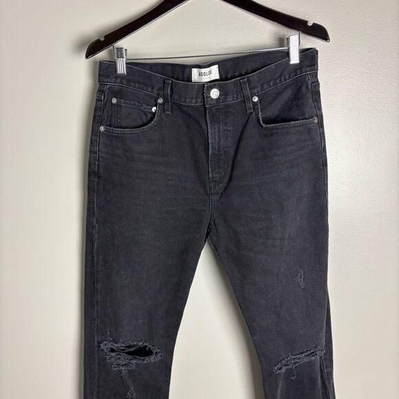 Agolde Cherie high rise black straight leg distressed 100% cotton jeans size 29 - Picture 14 of 17